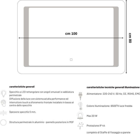 Specchio-5-mm-Rettangolare-Cornice-Led-Interruttore-Touch-Alluminio-MDF