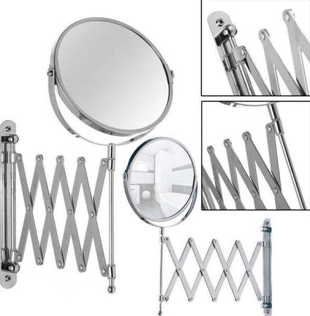 Specchio-Da-Trucco-A-Parete-Allungabile-Telescopico-Rotondo-Fronte-Retro-2x