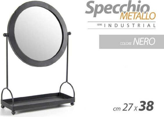 Specchio-Tavolo-Metallo-Appoggio-Porta-Oggetti-Nero-Bagno-Trucco-27x38cm-782237