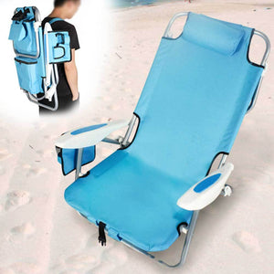 Spiaggina-Pieghevole-Sedia-Spiaggia-Alluminio-con-Borsa-Termica-e-Spallacci-Blu