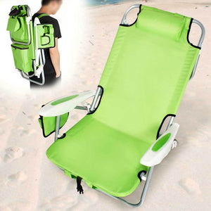 Spiaggina-Pieghevole-Sedia-Spiaggia-Alluminio-con-Borsa-Termica-Spallacci-Verde