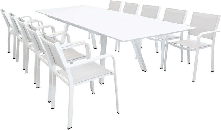 SPLENDOR---set-tavolo-da-giardino-allungabile-200/300x110-compreso-di-10-poltrone-in-alluminio-Bianco-Milani-Home