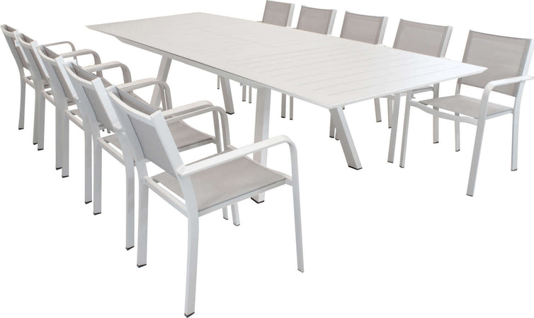 SPLENDOR---set-tavolo-da-giardino-allungabile-200/300x110-compreso-di-10-poltrone-in-alluminio-Tortora-Milani-Home