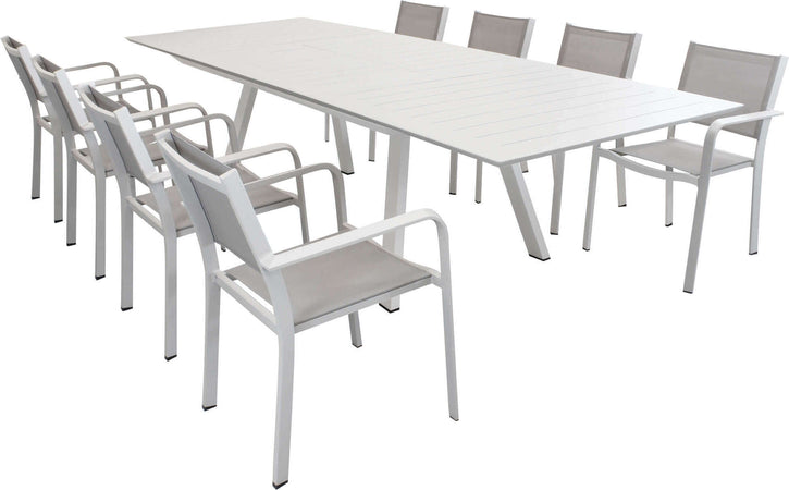SPLENDOR---set-tavolo-da-giardino-allungabile-200/300x110-compreso-di-8-poltrone-in-alluminio-Tortora-Milani-Home