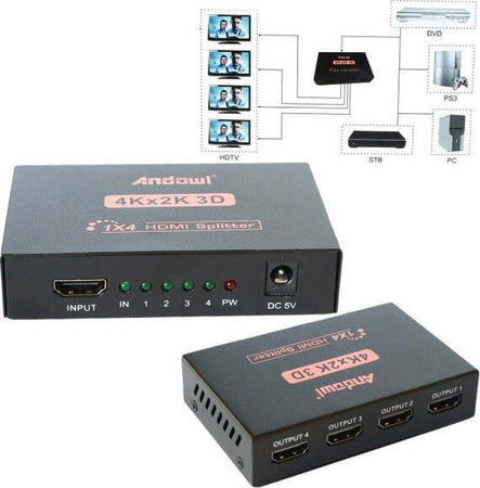 Splitter-Sdoppiatore-Hdmi-Alta-Definizione-1080p-4k-2k-3d-4-Uscite-Amplificate