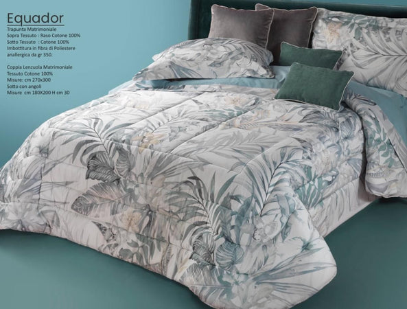 Trapunta matrimoniale art.Equador Mon Amour imbottitura in fibra poliestere anallergica da gr.350 Sopra tessuto: PL sotto tessuto: cotone 100%