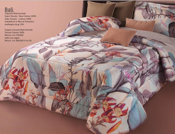 Trapunta matrimoniale art.Bali Mon Amour imbottitura in fibra poliestere anallergica da gr.350 Sopra tessuto: PL sotto tessuto: cotone 100%