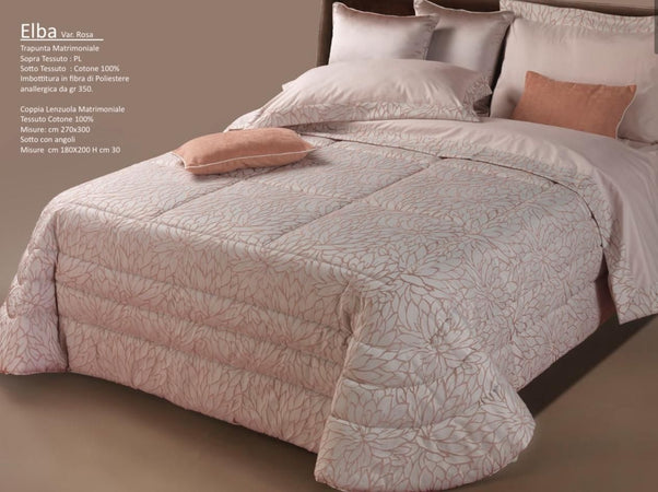 Trapunta matrimoniale art.Elba colore rosa Mon Amour imbottitura in fibra poliestere anallergica da gr.350 Sopra tessuto: PL sotto tessuto: cotone 100%
