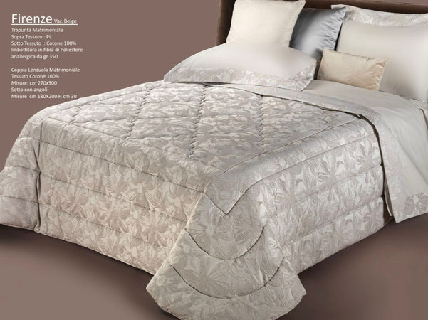 Trapunta matrimoniale art.Firenze colore beige Mon Amour imbottitura in fibra poliestere anallergica da gr.350 Sopra tessuto: PL sotto tessuto: cotone 100%