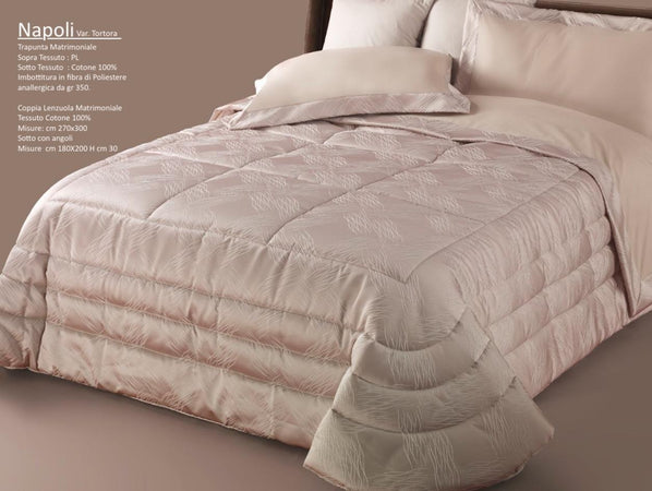 Trapunta matrimoniale art.Napoli colore tortora Mon Amour imbottitura in fibra poliestere anallergica da gr.350 Sopra tessuto: PL sotto tessuto: cotone 100%
