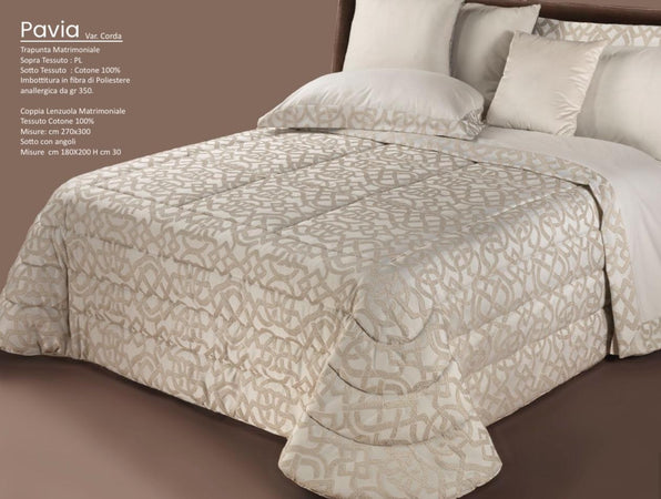 Trapunta matrimoniale art.Pavia colore corda Mon Amour imbottitura in fibra poliestere anallergica da gr.350 Sopra tessuto: PL sotto tessuto: cotone 100%