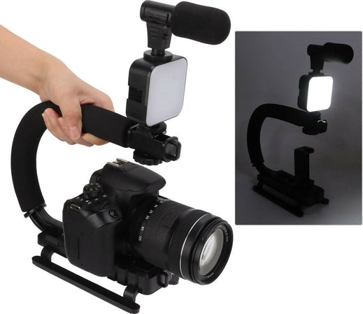 Staffa stabbilizzatrice stabilizzatore per fotocamera con impugnatura per azione video con microfono e luce led Elettronica/Foto e videocamere/Accessori/Accessori fotocamera digitale/Impugnature TradeKard - Acerra, Commerciovirtuoso.it