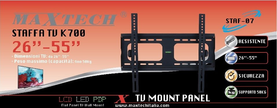Staffa Televisione Supporto Tv Muro 26? - 55? Appendi Fino 50kg Maxtech Staf-07 Elettronica e telefonia > Accessori Audio e Video > Supporti TV Trade Shop italia - Napoli, Commerciovirtuoso.it