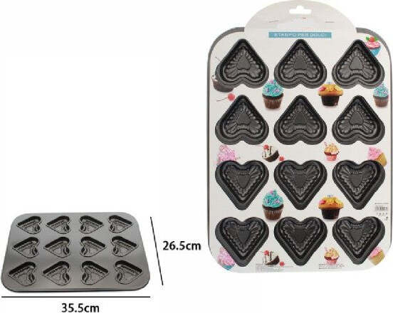 Stampo-Teglia-Vassoio-Antiaderente-Per-12-Muffin-Cupcake-Dolci-Budino-Cuori-59947