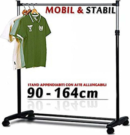 Stand-Appendiabiti-Allungabile-Telescopico-Singolo-Con-Ruote-70---160-Cm