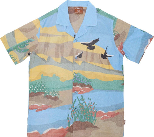 STAPLE-Camicia-Manica-Corta-Uomo-Horizon-Camp-Shirt-Blue-da-uomo