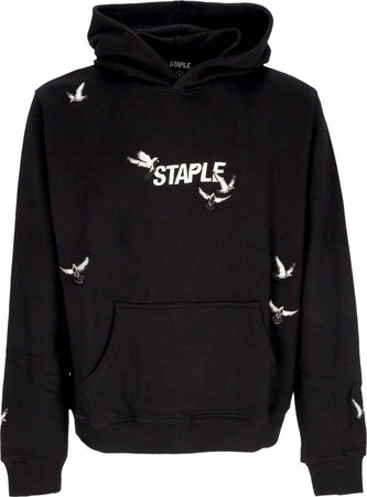 STAPLE-Felpa-Leggera-Cappuccio-Uomo-Flock-Logo-Hoodie-Black-da-uomo