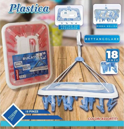 Stendino-Bucato-In-Plastica-18-Pinze-Rettangolare-Biancheria-Asciugatura-38306