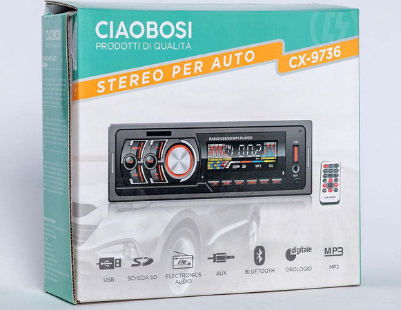 Stereo Auto Autoradio Lettore Mp3 Bluetooth Aux Usb Orologio Telecomando Cx-9736 Elettronica/Elettronica per veicoli/Elettronica per auto/Sistemi audio/Autoradio Trade Shop italia - Napoli, Commerciovirtuoso.it