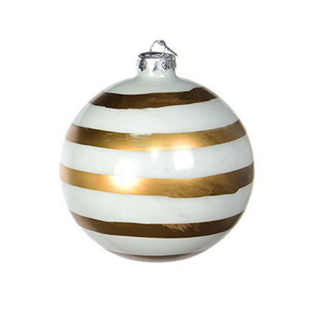 Pallina per albero di Natale in vetro decorate Bianco e Oro da 10 cm, confezione da 6 pezzi
