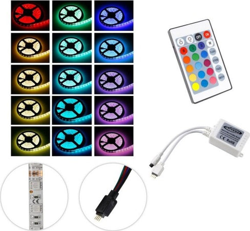 Striscia-A-Led-Rgb-5-Mt-Metri-300-Smd-5050-Bobina-Strip-Adesiva-Con-Telecomando