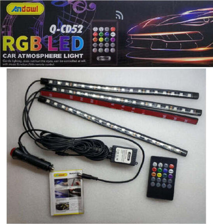 Striscia-Interni-Auto-12led-Rgb-Luci-Vano-Piedi-Atmosfera-Telecomando-12v-Q-cd52