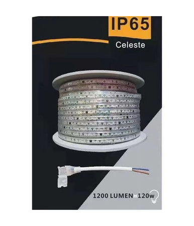 Striscia Led 3535 220v 12w/mt 120led/mt 100 Metri 8 Mm Luce Celeste 3535-120d-ce
