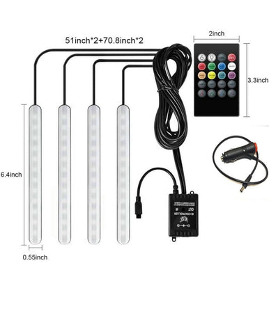 Striscia Per Auto 48 Led Rgb 4 Barre 8 Colori Modalità Musica Con Telecomando
