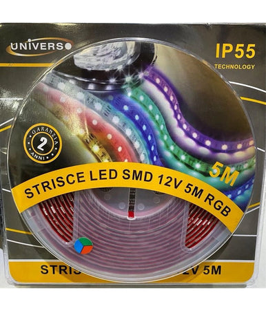 Striscia Strip Led Smd Rgb 5050 60d 12v 7w/m Ip55 Bobina 5 Metri 5050-d-rgb