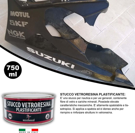 Stucco-Vetroresina-bicomponente-750-ml-per-barche-carrozzeria-auto-moto-e-legno,-riempitivo-fibro-rinforzato