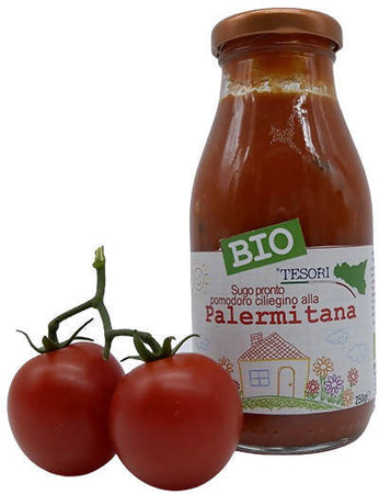 Sugo Pronto Pomodoro Ciliegino alla Palermitana Biologico 250gr Solo da Scaldare Salsa per Pasta Sugo Tesori Di Sicilia - Nicosia, Commerciovirtuoso.it