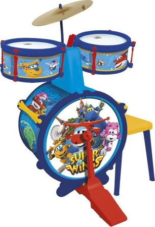 Superwings-Batteria-Giocattolo-Con-Sgabello-Con-Bacchette-Piatti-E-Tamburo-3+