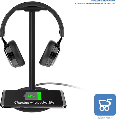 Supporto per Cuffie con Funzione 2 in 1 New Bee NB-Z4 con Pad di Ricarica Rapida Wireless per Smartphone - Confezione rovinata