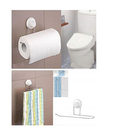 Supporto Porta Rotolo Scottex Con Ventosa Plastica Acciaio A Muro Parete Bagno