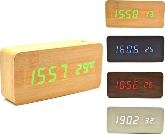 Sveglia-Orologio-Wooden-Light-Led-Digital-Alarm-Clock-Calendario-Termometro