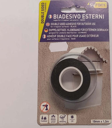 SYROM---NASTRO-BIADESIVO-19MMx1,5MT---PER-SUPERFICI-IRREGOLARI-ED-ESTERNI---COLORE-NERO