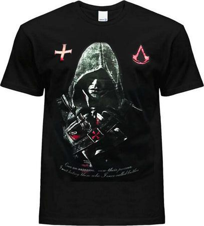 T-shirt Assassin's Creed Uomo Maglia Nera Assassin's Creed Stampata Girocollo Maniche Corte in Cotone Sport e tempo libero/Fan Shop/Abbigliamento/T-Shirt Il Distintivo - Pesaro, Commerciovirtuoso.it
