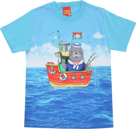 T-SHIRT Bambino 100% Cotone Azzurra Stampata Foca Maglia Mezze Maniche Girocollo Bimbo Maglietta Estiva Stampa Multi Colore Azzurro T-SHIRT Piccole Canaglie - Tropea, Commerciovirtuoso.it