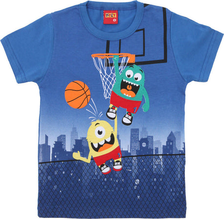 T-SHIRT Bambino 100% Cotone Blu Stampata Basket Maglia Mezze Maniche Girocollo Bimbo Maglietta Estiva Stampa Multi Colore Blu basketball T-SHIRT Piccole Canaglie - Tropea, Commerciovirtuoso.it