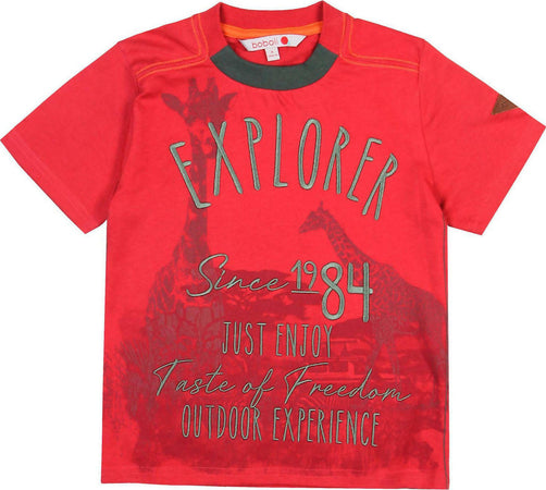 T-Shirt Bambino Estiva Rossa Mezze Maniche Girocollo Stampa Safari Colorata Maglia Estate Bimbo Maniche Corte 100% Cotone Red Rosso t-shirt bambino/ragazzo Piccole Canaglie - Tropea, Commerciovirtuoso.it