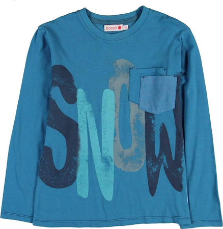 T-Shirt Bambino Maniche Lunghe Blu Stampata 100% Cotone Maglia Girocollo Azzurra con Tasche Maglietta Bimbo Snow Board t-shirt bambino Piccole Canaglie - Tropea, Commerciovirtuoso.it