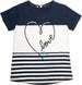 T-Shirt Bimba Estiva Mezze Maniche Righe Bianca e Blu Maglia Girocollo Bambina Maniche Corte Estate Cuore Paillettes Glitter Brillantini fashion t-shirt bambina/ragazza Piccole Canaglie - Tropea, Commerciovirtuoso.it
