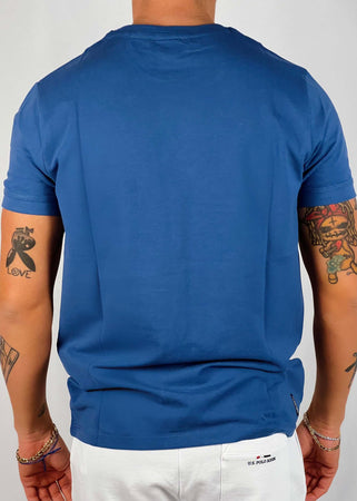 T-shirt-bren-blu-avio-con-logo-azzurro-nido-d'ape