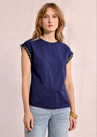 T-shirt Molly Bracken blu in cotone maniche traforate