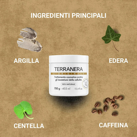 Fango Anticellulite Drenante – Effetto Tonificante e Levigante per Pelle più Liscia e Compatta | Sensazione di Freschezza con Formula Idratante | Facile da Applicare e Risciacquare - Terranera 500gr