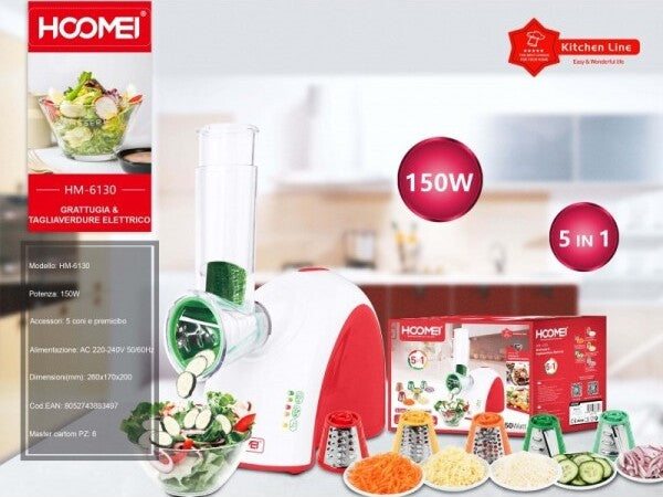 Taglia-Verdure-Elettrico-Tagliaverdura-150-Watt-Con-5-Accessori-Intercambiali