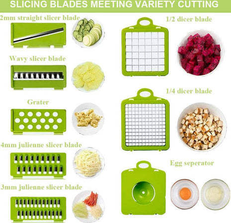 Tagliaverdura Mandolina 13 In 1, Affetta - Grattugia - Tritatutto Da Cucina Multifunzione Con 7 Lame Intercambiabili Regolabili Casa e cucina/Utensili da cucina/Affettaverdure e mandolini da cucina TradeKard - Acerra, Commerciovirtuoso.it