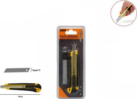 Taglierino-Cutter-Con-Fermo-Blocco-Guida-Lame-9mm-Manico-Gomma-Antiscivolo-71073