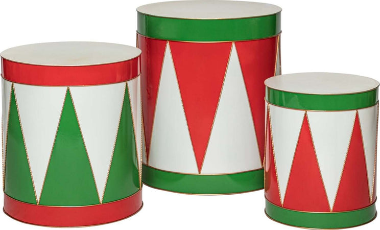 Tamburo-decorativo-da-circo-in-metallo-decorazione-natalizia-set-da-3