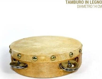 Tamburo-Tamburello-In-Legno-14-Cm-Con-Sonagli-Arredo-Casa-Strumento-Musicale